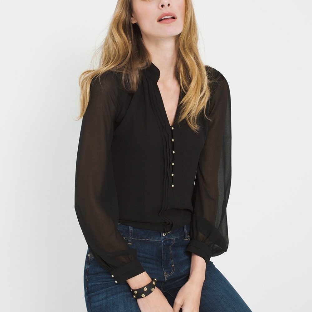 Sheer woven blouse with gold polished buttons